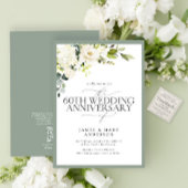 QR White Green Flowers 60th Wedding Anniversary 招待状