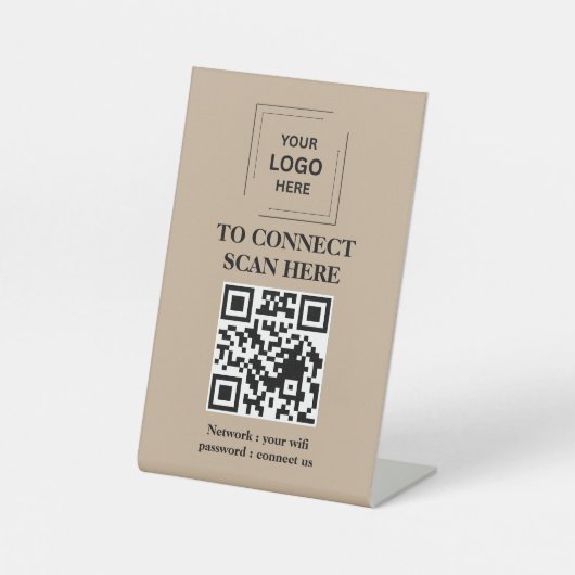 QR WiFi卓上スキャン接続サイン 台座サイン (正面)