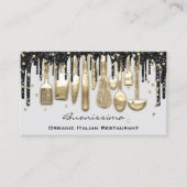 QRCodeシェフキッチンドリップスロゴナイフグレー金ゴールドグレー 名刺 (正面)