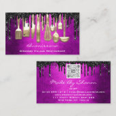 QRCodeシェフキッチンドリップスロゴナイフピンク金ゴールド 名刺 (正面/裏面)