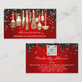 QRCodeシェフキッチンドリップスロゴナイフレッド金ゴールド 名刺 (正面/裏面)