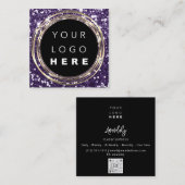 QRCodeロゴオンラインショップフレーム金ゴールドグリッター紫 スクエア名刺 (正面/裏面)