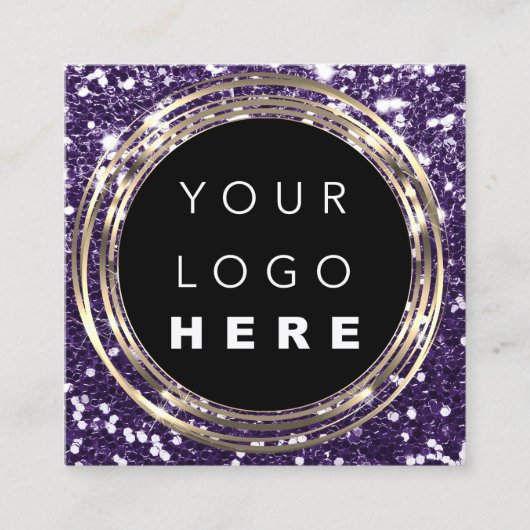 QRCodeロゴオンラインショップフレーム金ゴールドグリッター紫 スクエア名刺 (正面)