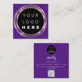 QRCodeロゴオンラインショップフレーム金ゴールドパープルショップ スクエア名刺 (正面/裏面)