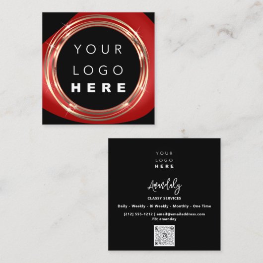 QRCodeロゴオンラインショップフレーム金ゴールドブラック赤 スクエア名刺 (正面/裏面)