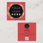 QRCodeロゴオンラインショップフレーム金ゴールドVivd Red スクエア名刺 (正面/裏面)