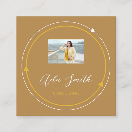 QRCodeロゴカスタムカスタムフォトマスタードイエロー スクエア名刺 (正面)