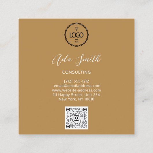 QRCodeロゴカスタムカスタムフォトマスタードイエロー スクエア名刺 (裏面)