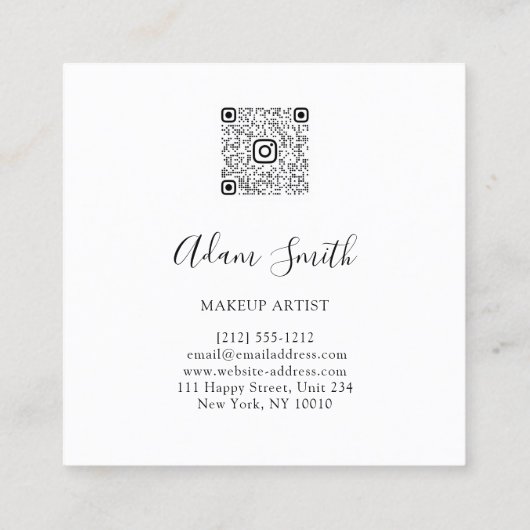 QRCodeロゴカスタムカスタムフォトメイクアップアーティスト スクエア名刺 (裏面)