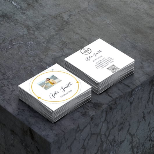 QRCodeロゴカスタムカスタム写真枠黄白 スクエア名刺