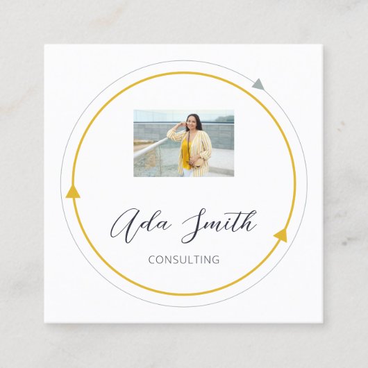 QRCodeロゴカスタムカスタム写真枠黄白 スクエア名刺 (正面)