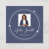 QRCodeロゴカスタムカスタムPhoto Circle Blue Navy スクエア名刺 (正面)