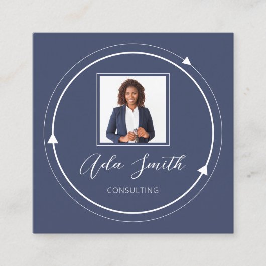 QRCodeロゴカスタムカスタムPhoto Circle Blue Navy スクエア名刺 (正面)