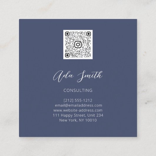 QRCodeロゴカスタムカスタムPhoto Circle Blue Navy スクエア名刺 (裏面)