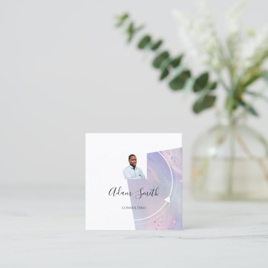 QRCodeロゴカスタムカスタムPhoto Purple スクエア名刺 (スタンド正面)