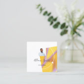 QRCodeロゴカスタムカスタムPhoto Yellow White スクエア名刺 (スタンド正面)