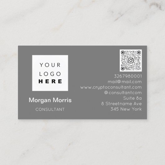 QRCodeロゴフォトプロフェッショナル会社グレー 名刺 (裏面)