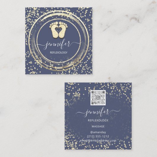 QRCodeロゴリフレクソロジー足マッサージ足青 スクエア名刺 (正面/裏面)