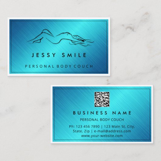 QRCODEロゴ体彫刻マッサージ金属ティール(緑がかった色) 名刺 (正面/裏面)