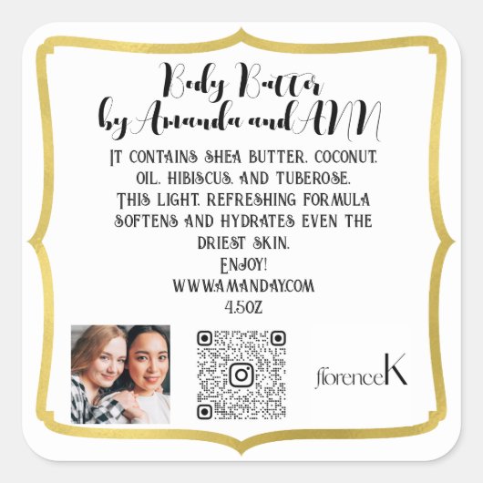 QRCODEロゴ写真製品説明バターフレーム スクエアシール (正面)