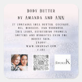 QRCODEロゴ写真製品説明ブルーピンク スクエアシール (正面)