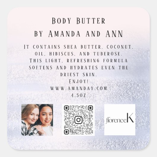 QRCODEロゴ写真製品説明ブルーピンク スクエアシール (正面)