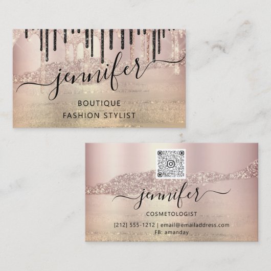 QRCodeロゴ抽象芸術オンラインショップバラ金ゴールド グランジ 名刺 (正面/裏面)