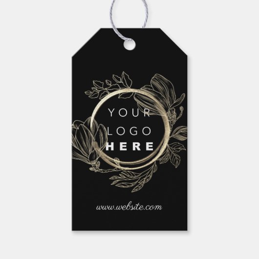 QrCodeロゴ製品説明価格フローラブラック ギフトタグ (正面)