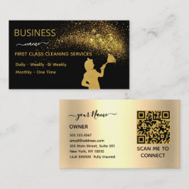 QrCode Cleaning Service Maid Gold Glitter Business コーリングカード