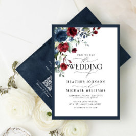 QRCode Navy Blue Burgundyフローラ水色スクリプト 招待状