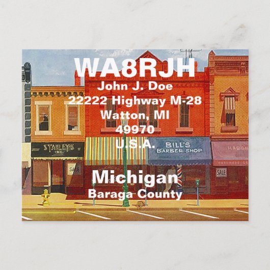 QSLはがきHAMラジオOPS Quaint Small Town Strs ポストカード (正面)