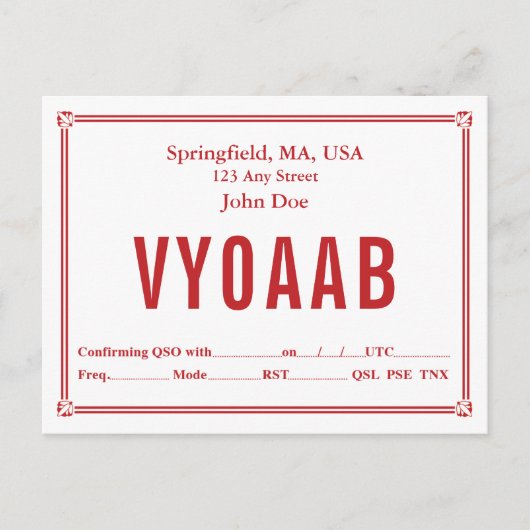 QSLカードレトロレッドコー縁どナーオーナメント ポストカード (正面)