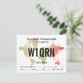 QSLカードレトロワールドレッド&グリーンマップ ポストカード (スタンド正面)