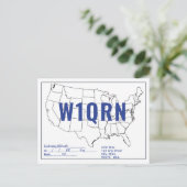 QSLカードレトロ統一された州マップブルー文字 ポストカード (スタンド正面)