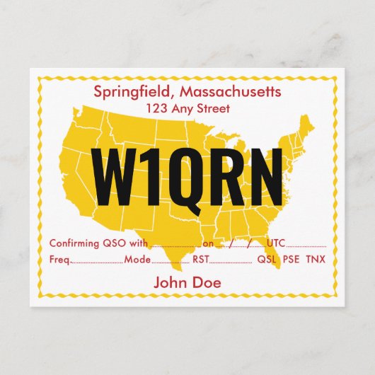 QSLカードレトロUSAイエローマップ ポストカード (正面)