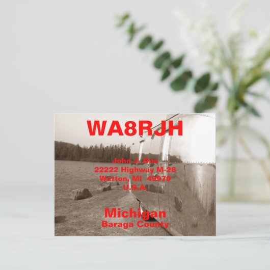 QSLポストカードHAM Radio Ops Tin Can Camper Reflect ポストカード (スタンド正面)