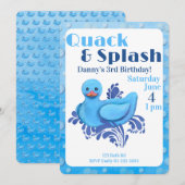 Quack and Splash ダックの3歳誕生日パーティー招待状 招待状 (正面/裏面)