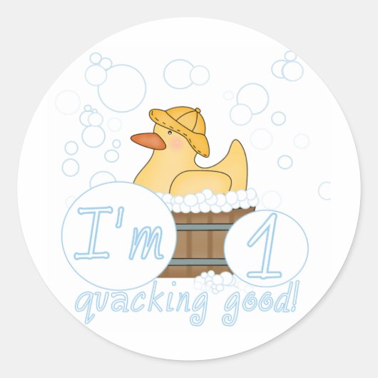 Quackingのよい第1誕生日のTシャツ ラウンドシール (正面)