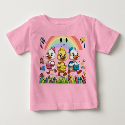 "Quacking into Kindergarten!" – Cute Duck Back-to- ベビーTシャツ (正面)