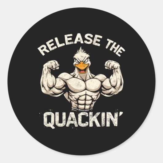 Quackin'Muckle Duck Bodybuilderのジョークをリリース ラウンドシール (正面)