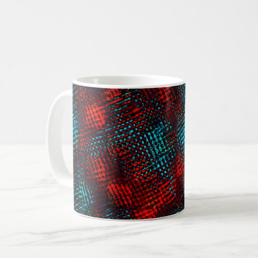 Quadadadados riscados em vermelho e azul claro. コーヒーマグカップ (正面左)