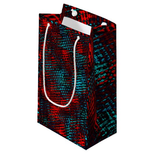 Quadadadados riscados em vermelho e azul claro. スモールペーパーバッグ (正面アングル)