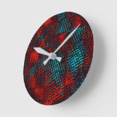 Quadadadados riscados em vermelho e azul claro. ラウンド壁時計 (傾斜)