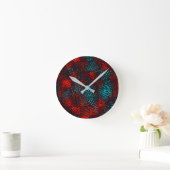 Quadadadados riscados em vermelho e azul claro. ラウンド壁時計 (ホーム)