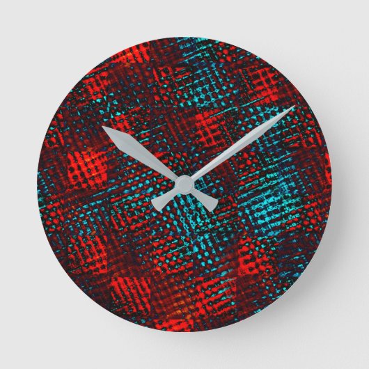 Quadadadados riscados em vermelho e azul claro. ラウンド壁時計 (正面)