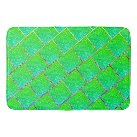 Quadrados verde azulado、linhas de trase cores。 バスマット (正面)