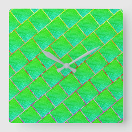 Quadrados verde azulado、linhas em tres core。 スクエア壁時計