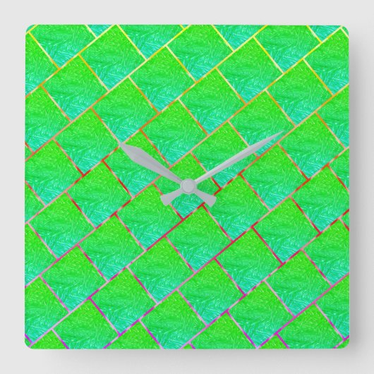 Quadrados verde azulado、linhas em tres core。 スクエア壁時計 (正面)