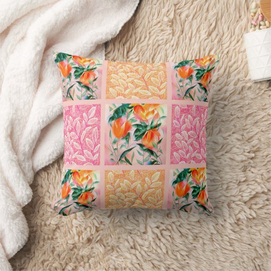 Quadrate mit Blumen und Gras クッション (ブランケット)