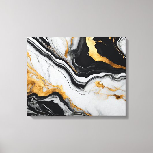 Quadro abstrato Mármore preto, branco, dourado キャンバスプリント (正面)
